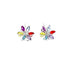 Exquisite earrings named "Multicolor Birth Stones and Zirconia Silver filled Earrings" showcase flower-shaped designs with vibrant petals in red, yellow, purple, and blue hues. Each flower is centered with a dazzling clear gemstone against a plain white background.